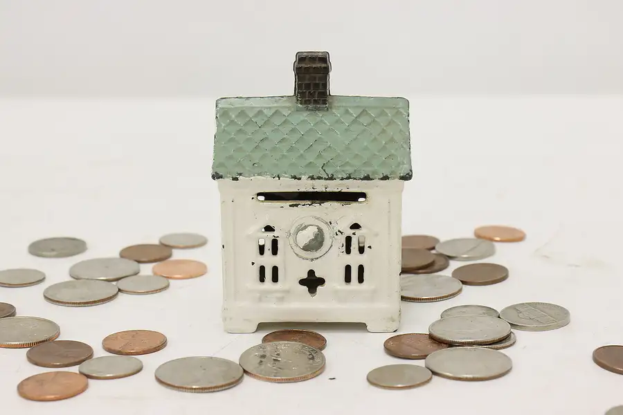 Main image of Victorian Antique Painted Cast Iron Coin Bank House