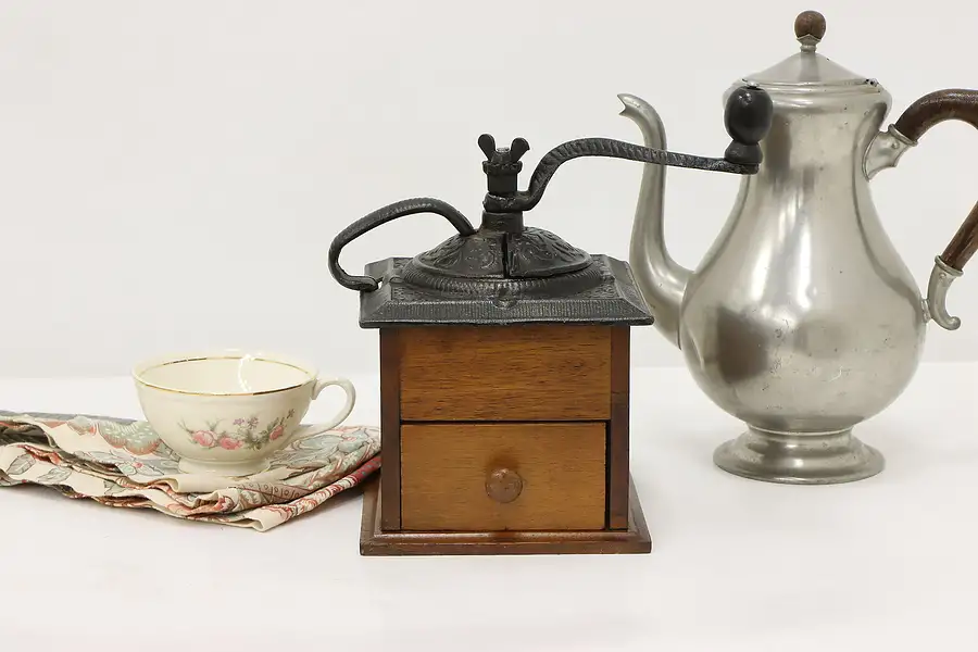 Main image of Farmhouse Antique Mahogany & Iron Coffee Mill or Grinder