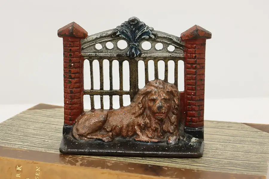 Main image of Guardian Lion Antique Painted Cast Iron Bookend