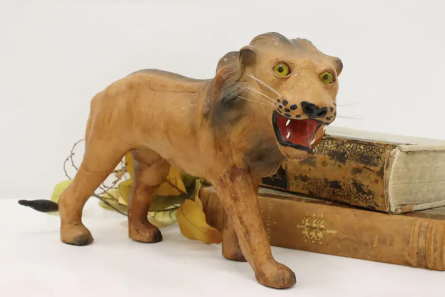 Main image of Roaring Lion Vintage Painted Leather Sculpture