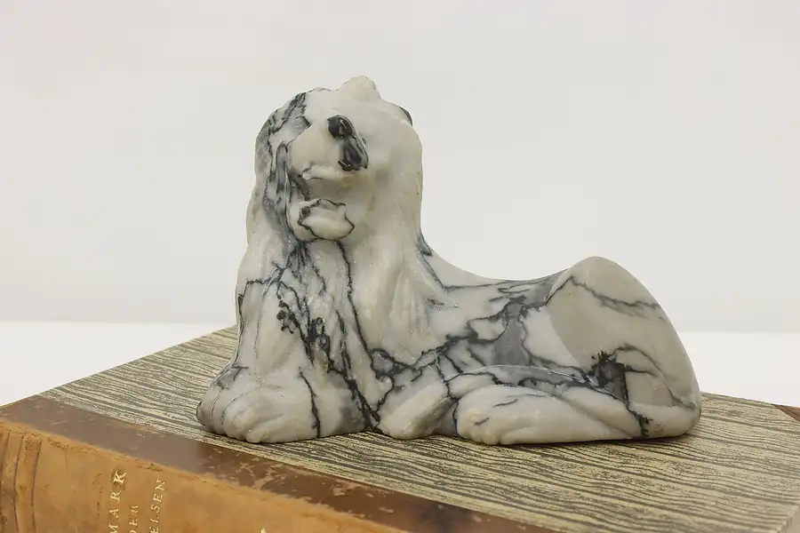 Main image of Carved Marble Statue Vintage Lion Sculpture