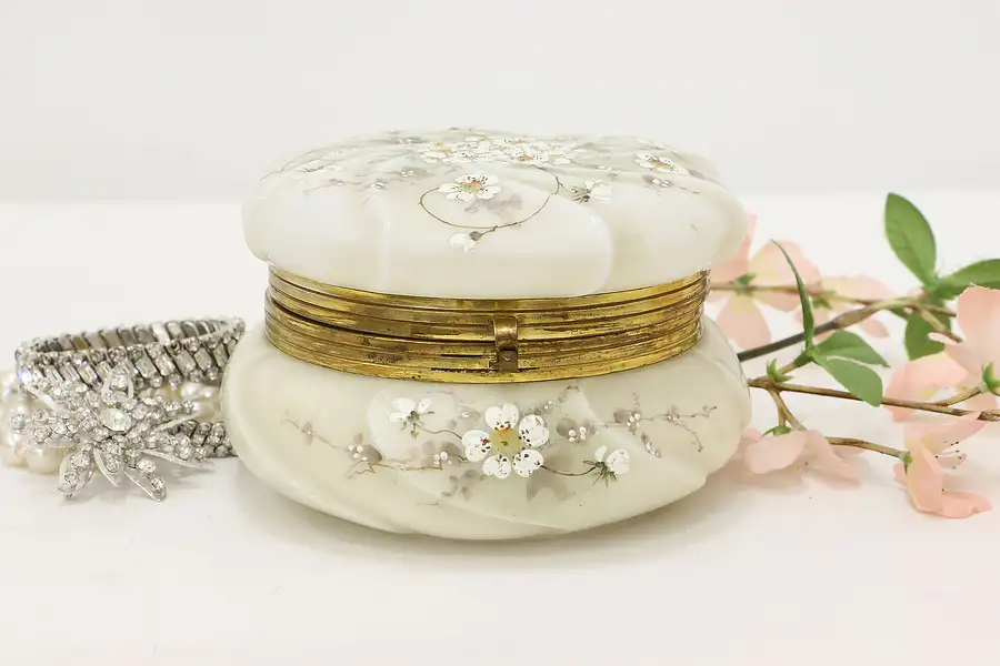 Main image of Victorian Antique Painted Flowers Jewelry Jar, Wave Crest