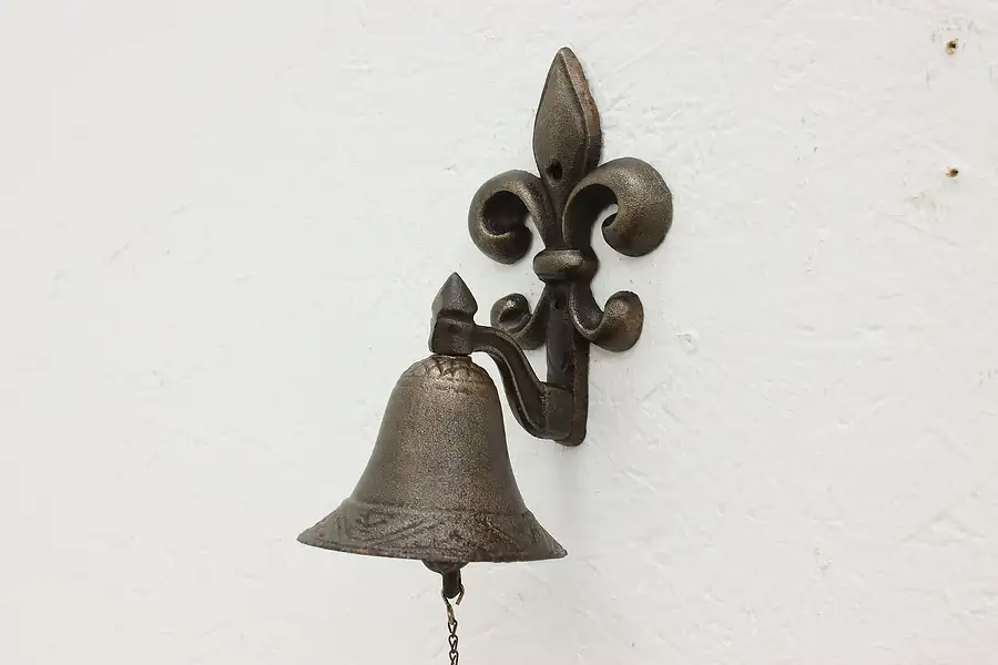 Main image of French Fleur de Lis Antique Patinated Iron Wall Door Bell