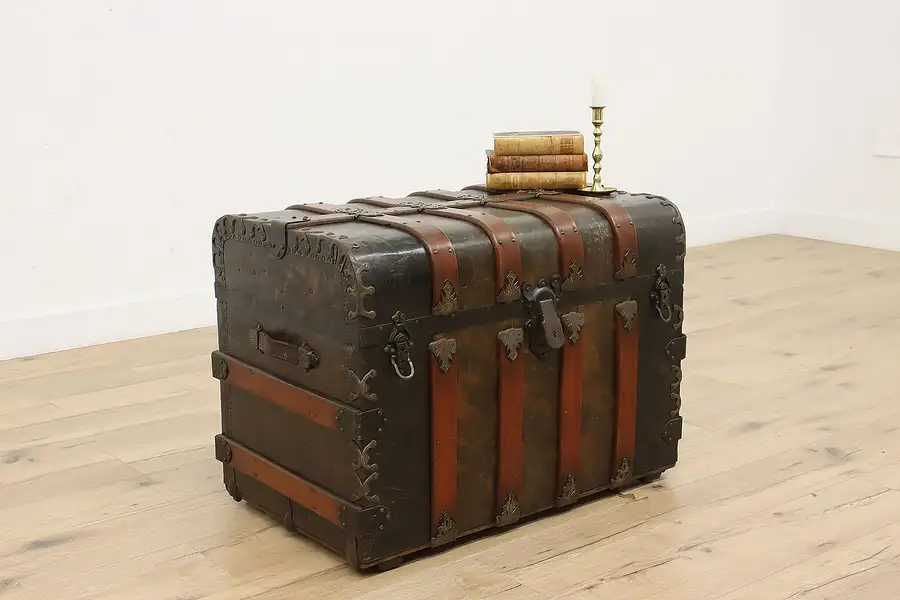 Main image of Farmhouse Antique Elm & Iron Red Cross Chest Trunk, Hartman