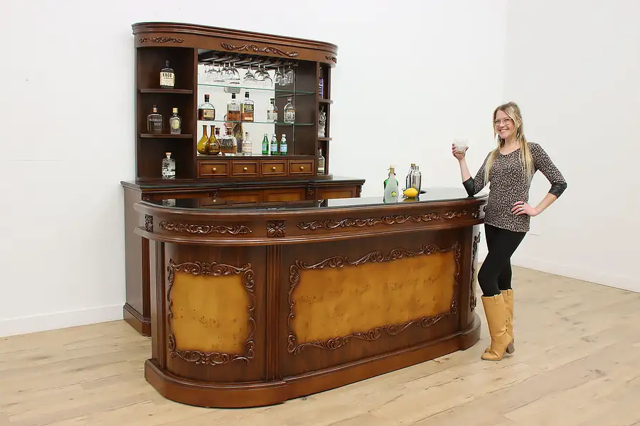 Main image of Traditional Rosewood & Burl Front & Back Bar Set Granite Top