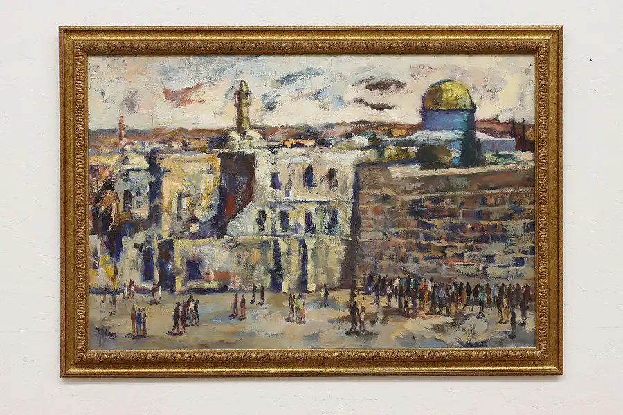 Main image of Jerusalem Western Wailing Wall Vintage Original Painting 40"