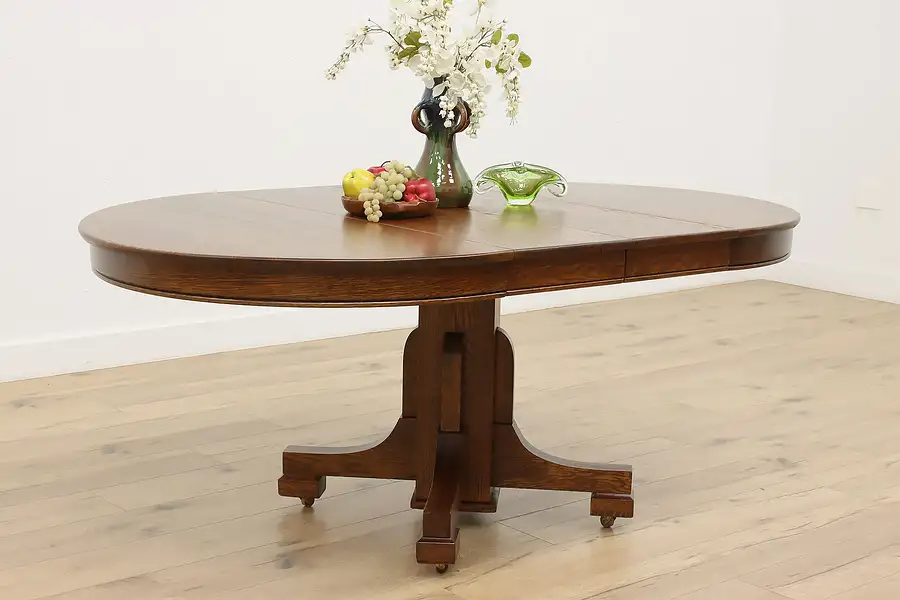 Main image of Craftsman Antique 45" Round Oak Dining Table Extends 71"