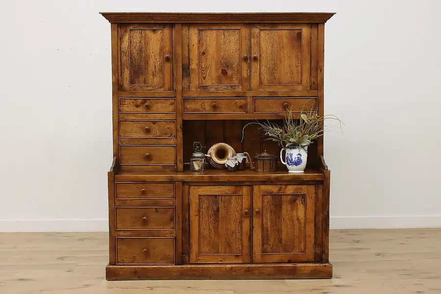 Main image of Farmhouse Vintage English Pine Kitchen Cupboard or Cabinet