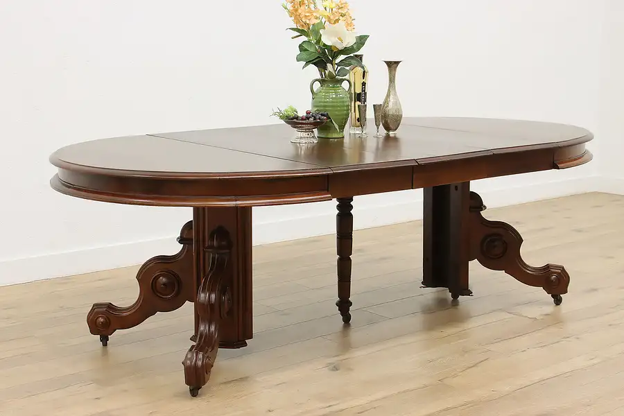 Main image of Victorian Antique Round Walnut Dining Table, 3 Leaves