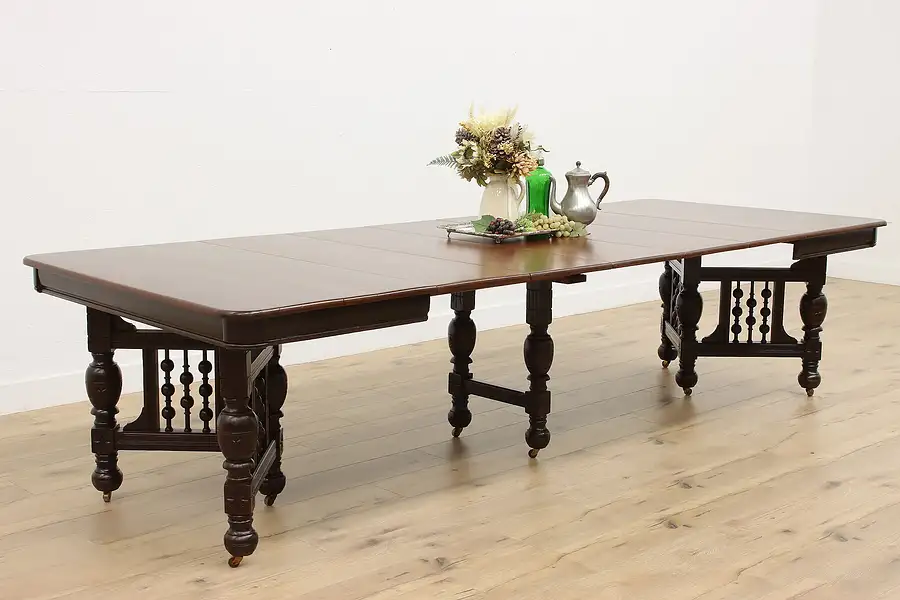 Main image of Victorian Eastlake Antique Cherry Dining Table, Extends 10'