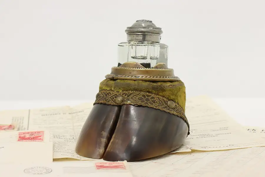 Main image of Victorian Office or Library Antique Hoof Desktop Inkwell