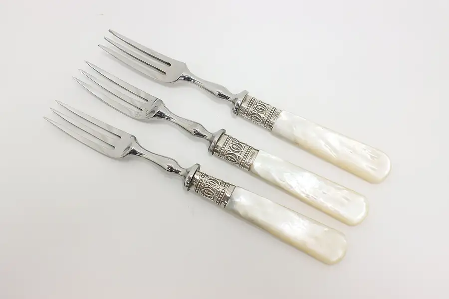 Main image of Set of 3 Victorian Antique Sterling & Pearl Appetizer Forks