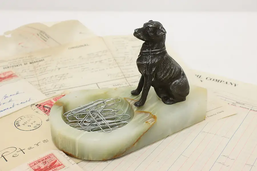 Main image of Art Deco Antique Onyx & Dog Sculpture Tray