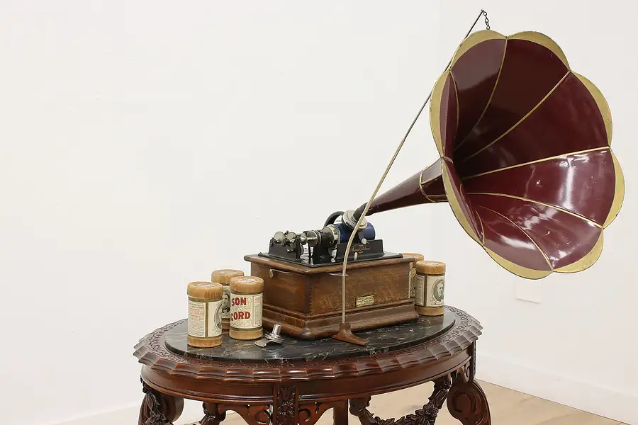 Main image of Edison Standard Antique Oak Cylinder Phonograph Horn Records