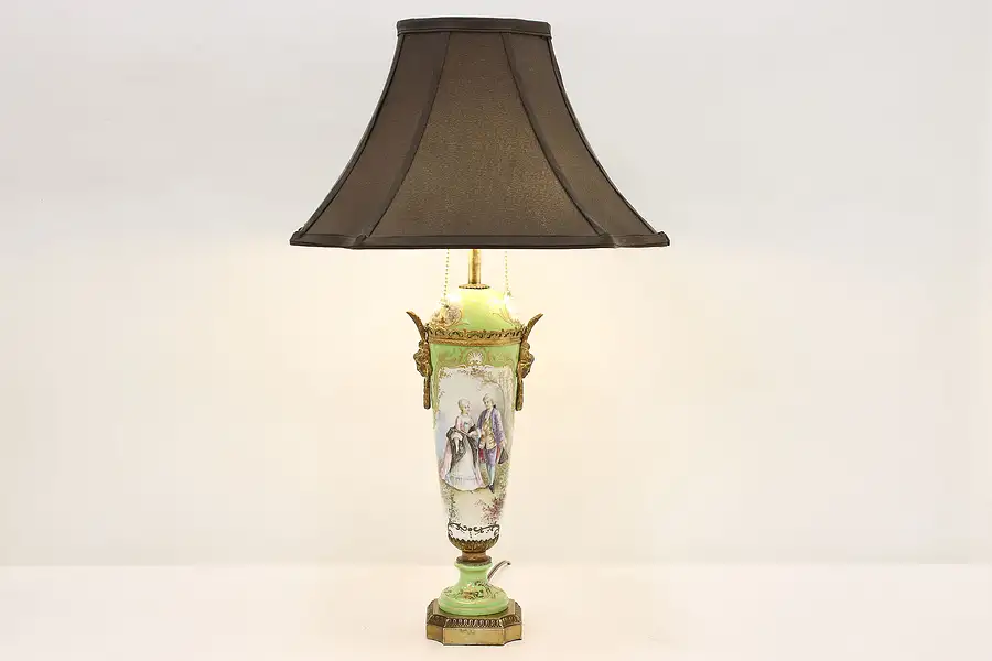 Main image of French Sevres Antique Hand Painted Porcelain Boudoir Lamp