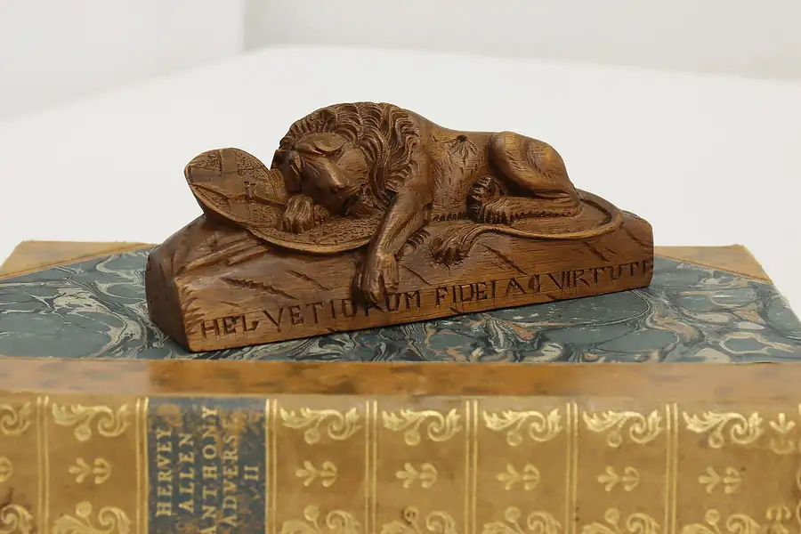 Main image of Lion of Lucerne Vintage Carved Birch Swiss Sculpture