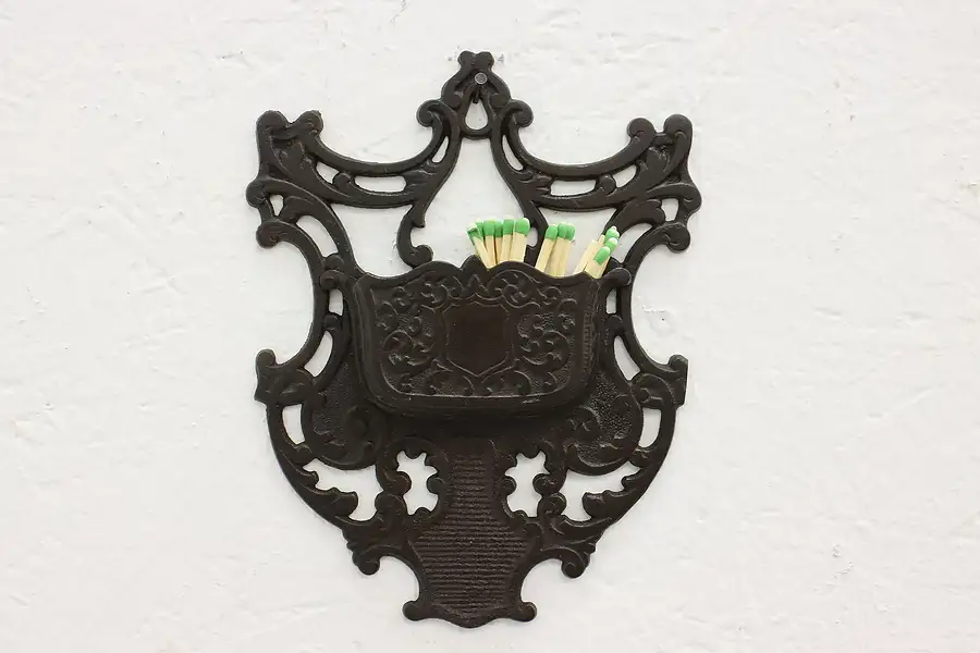 Main image of Victorian Antique Cast Iron Wall Match Holder, Shield