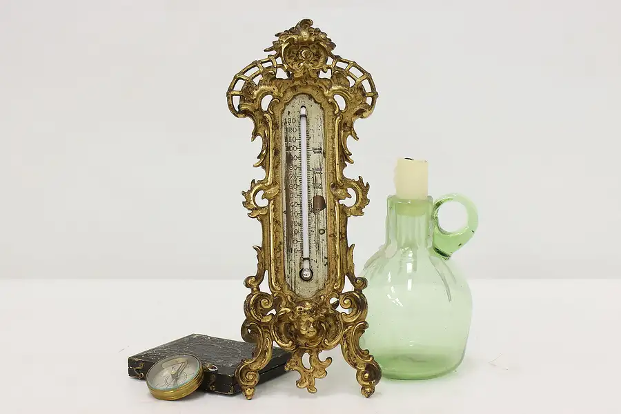 Main image of Victorian Antique Gold Easel or Wall Thermometer Cherub