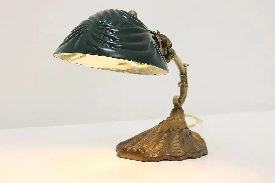 Main image of Green & Mercury Glass Shade Antique Desk Lamp, X-ray