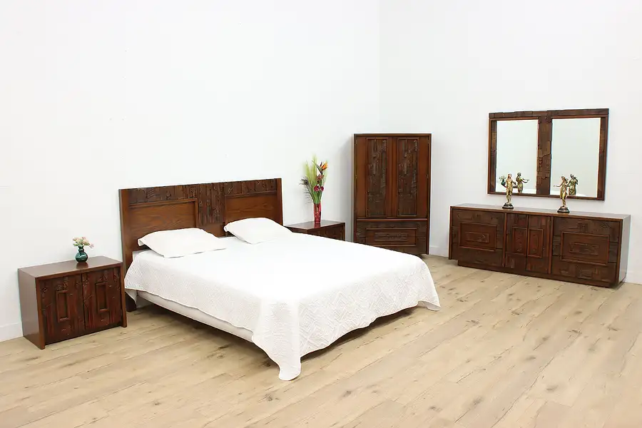 Main image of Lane Midcentury Modern Brutalist 6 Pc Oak King Bedroom Set