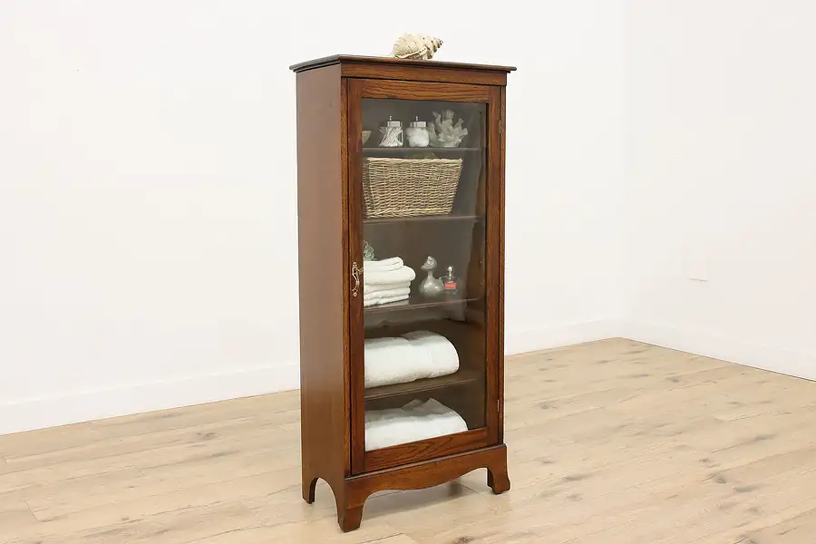 Main image of Victorian Antique Oak Bookcase, Display or Bath Cabinet