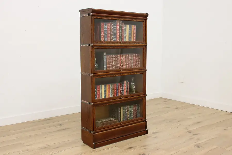 Main image of Globe 4 Stack Antique Oak Lawyer Bookcase Display Cabinet