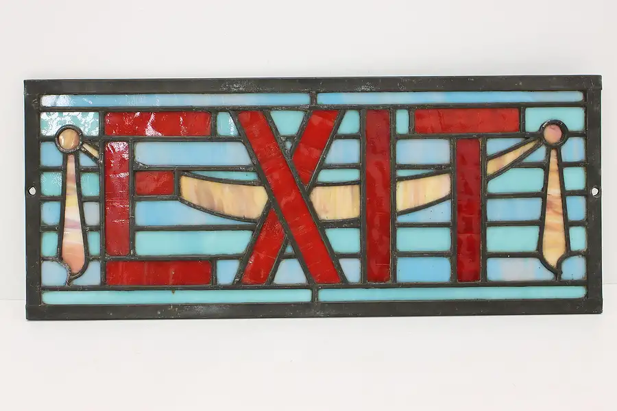 Main image of Art Deco Antique Arch Salvage Stained Leaded Glass Exit Sign