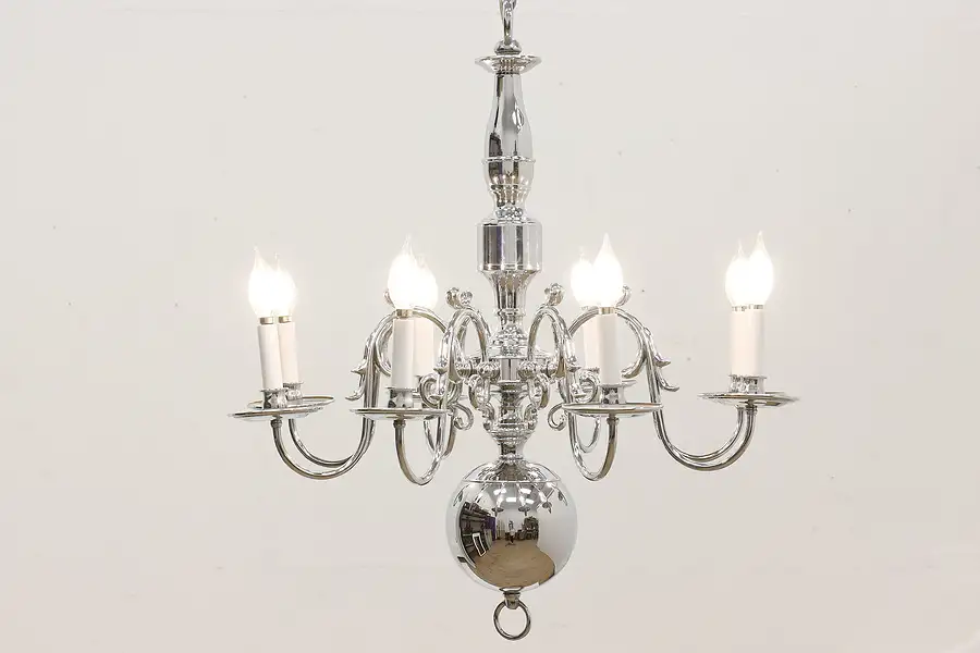 Main image of Traditional Vintage 8 Candle Polished Aluminum Chandelier