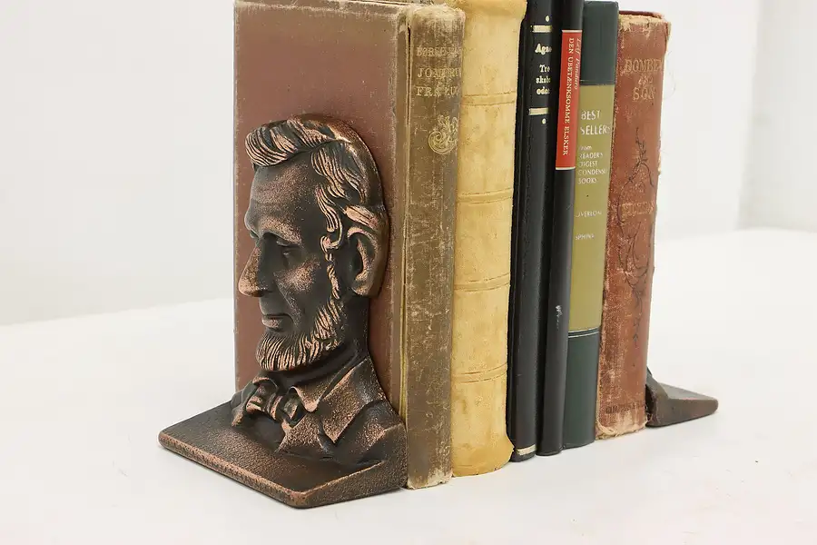 Main image of Pair of Antique Copper Finish President Lincoln Bookends