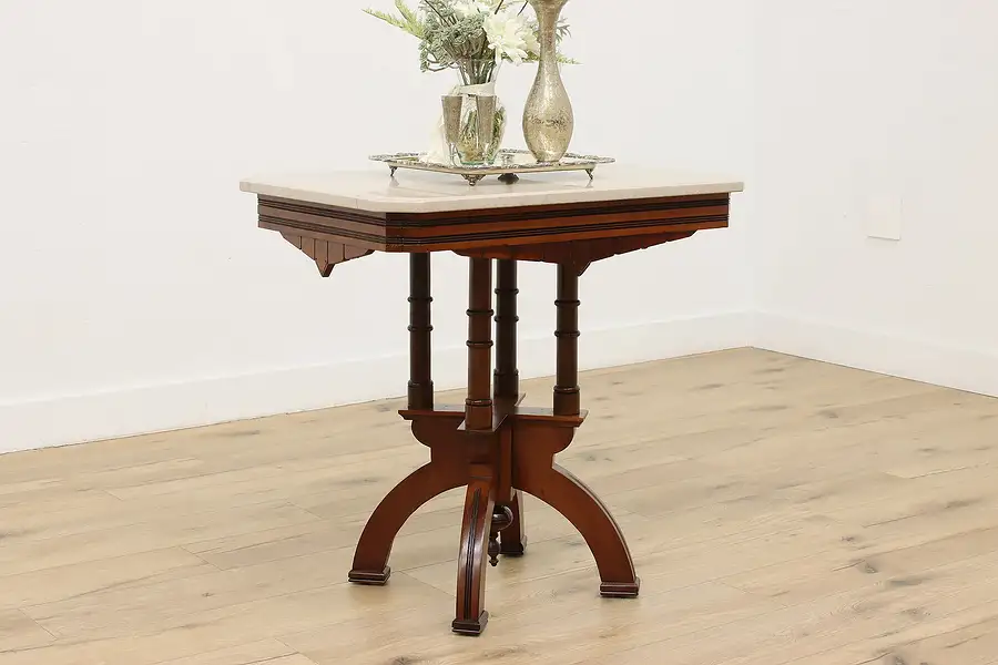 Main image of Victorian Eastlake Antique Cherry Lamp or Hall Table Marble