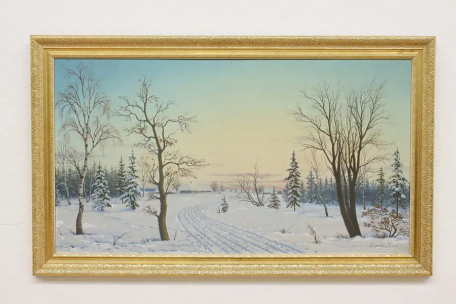 Main image of Winter Village Road Vintage Original Oil Painting Swider 52"