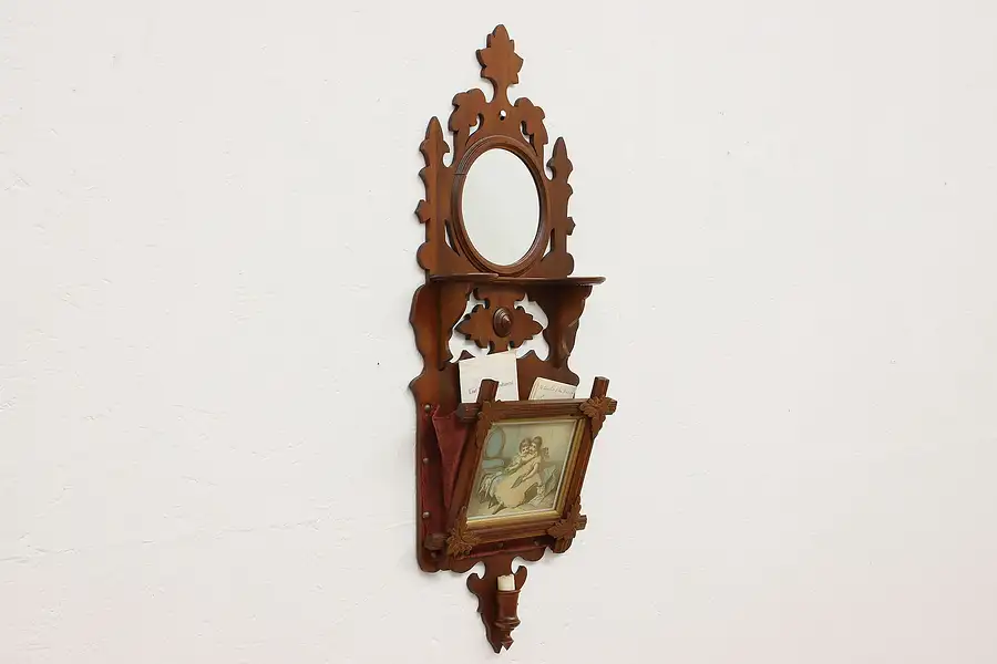 Main image of Victorian Antique Walnut Music & Magazine Wall Rack Mirror