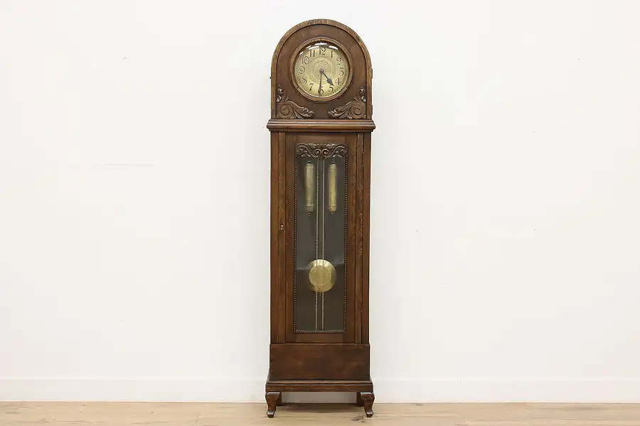 Main image of German Art Deco Antique Oak Grandfather Tall Case Clock, FMS