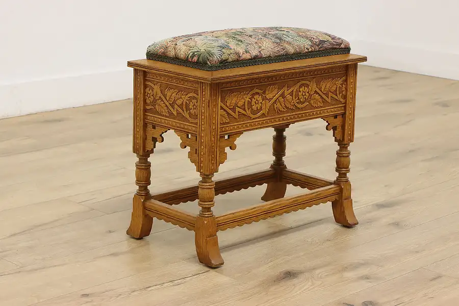 Main image of Victorian Antique Carved Oak Footstool or Slipper Bench