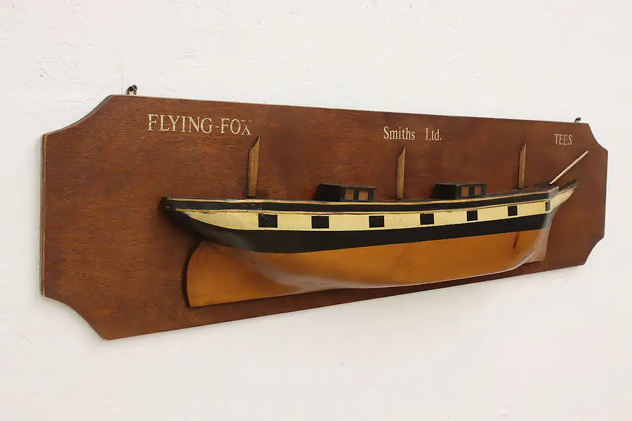 Main image of Nautical Vintage Carved Painted Ship Flying Fox Plaque