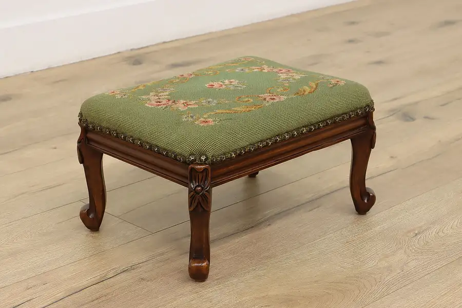 Main image of Country French Antique Needlepoint Birch Footstool Colonial