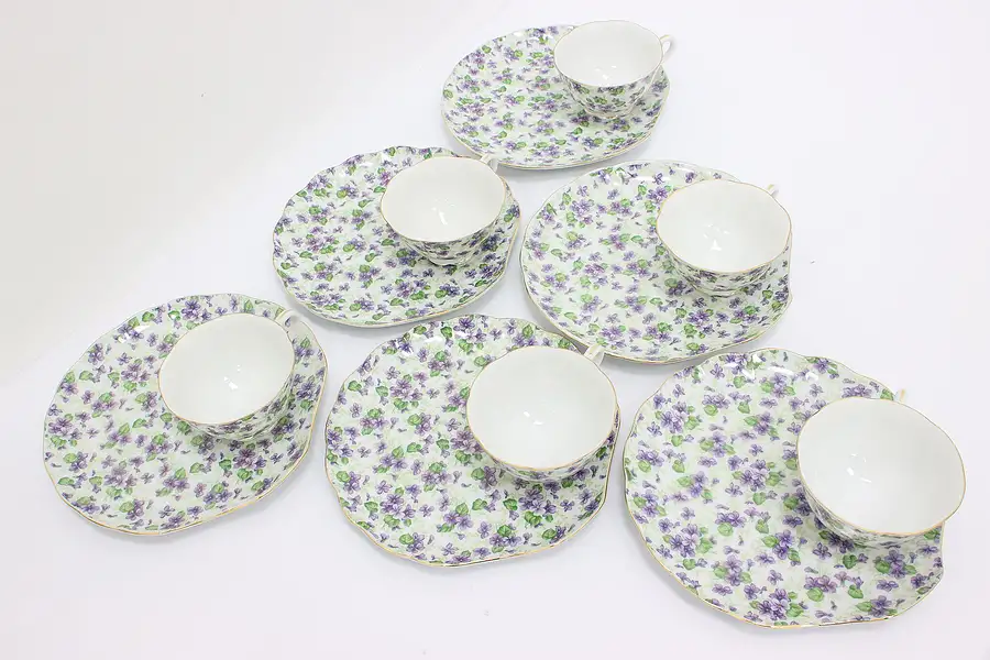 Main image of Violet Chintz Lefton Set of 6 Vintage China Plates & Cups