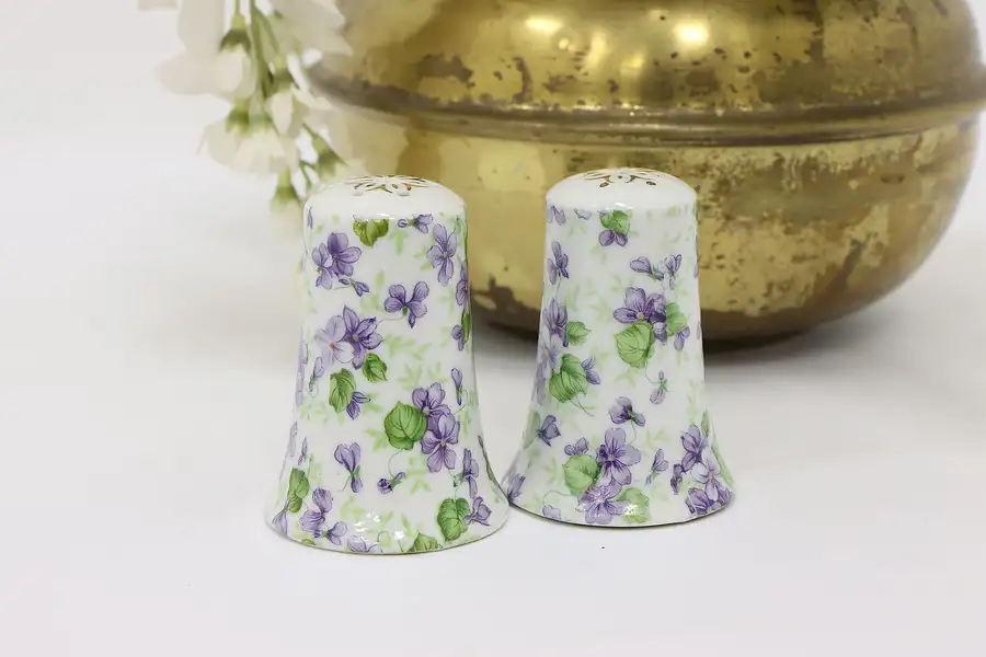 Main image of Pair of Vintage Violet Chintz China Salt & P Shakers, Lefton