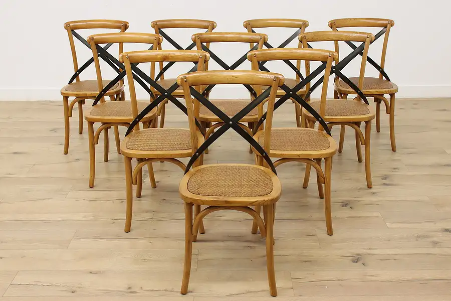 Main image of Set of 10 Vintage Farmhouse Ash & Iron Dining Chairs, Arhaus