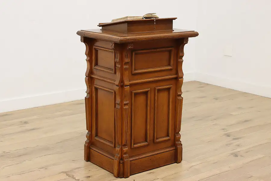 Main image of Victorian Antique Carved Oak Podium Lectern Reception Desk