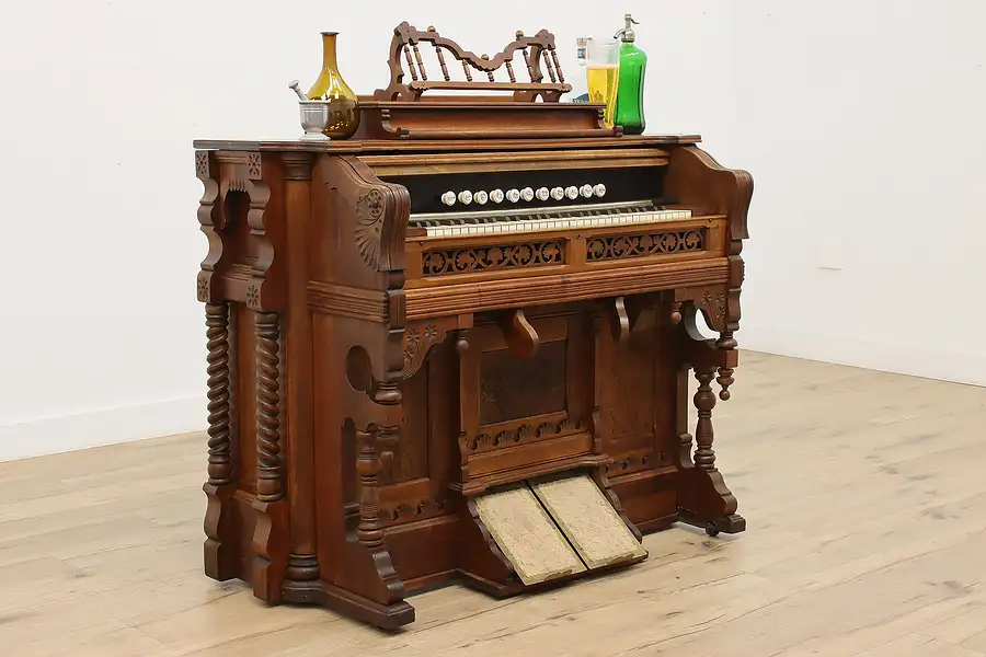 Main image of Victorian Antique Carved Walnut Reed or Pump Organ