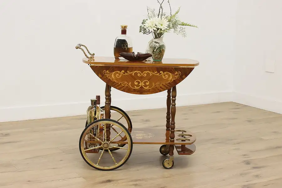 Main image of Italian Marquetry Vintage Rolling Tea, Dessert or Bar Cart