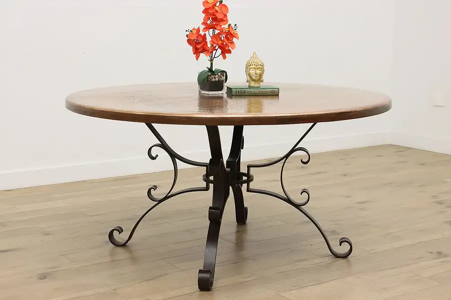 Main image of Farmhouse Hammered Copper & Iron Kitchen Patio Dining Table