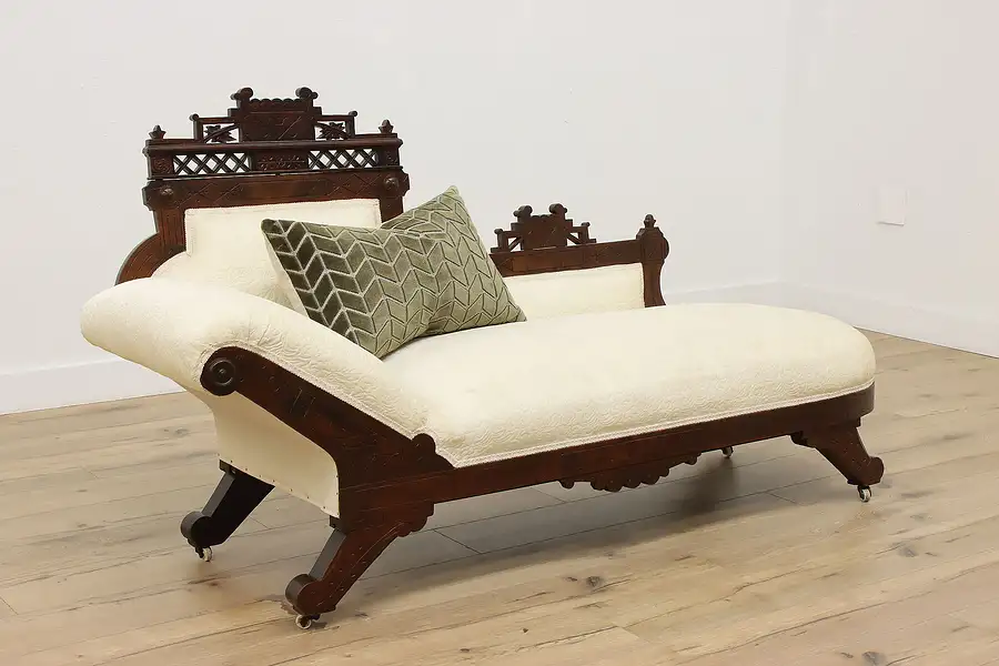 Main image of Victorian Eastlake Antique Walnut Chaise Fainting Couch