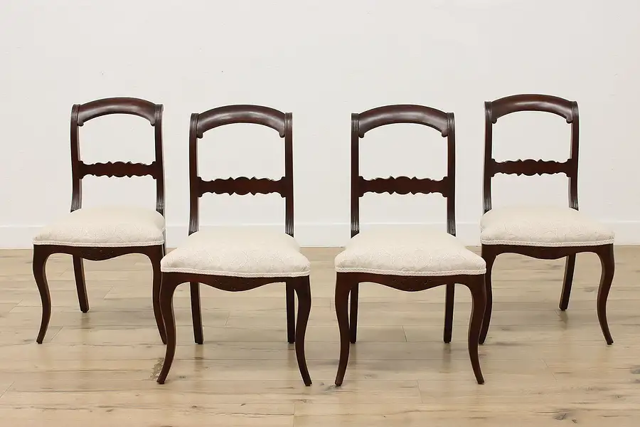 Main image of Set of 4 Empire Antique Mahogany Dining Chairs, New Fabric