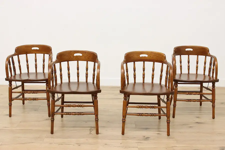 Main image of Set of 4 Antique Oak Captain Firehouse Dining Chairs Heywood