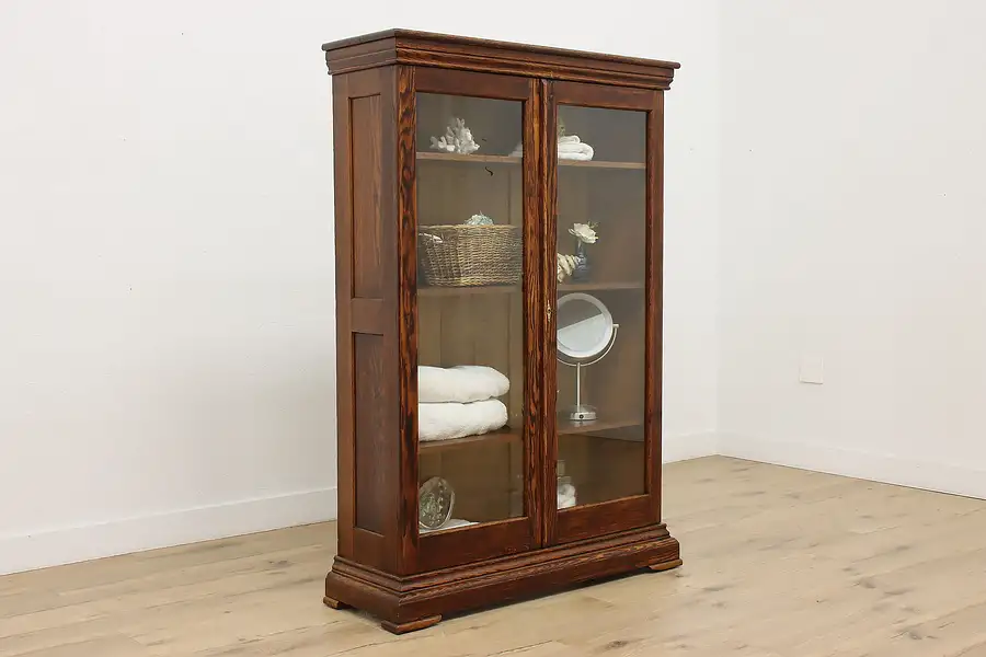 Main image of Victorian Antique Oak Bookcase or Display Cabinet