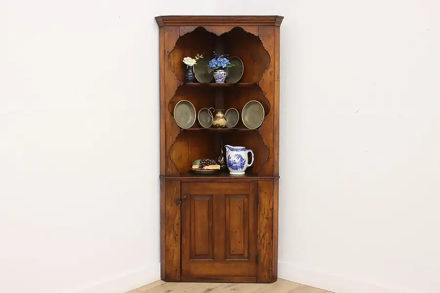 Main image of Farmhouse Antique Pine China or Display Corner Cabinet