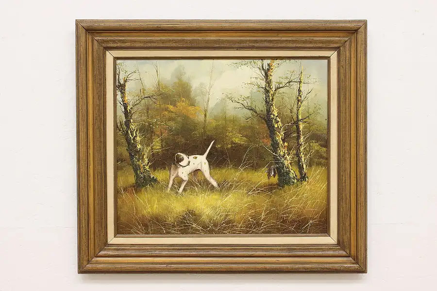 Main image of Dog Hunting Bird Vintage Original Oil Painting Kingman 32.5"