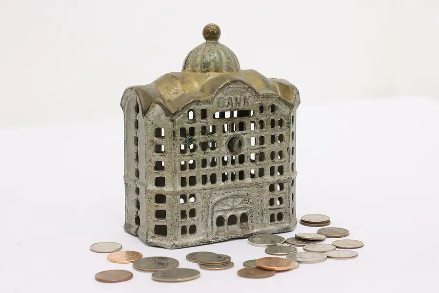 Main image of Victorian Antique Painted Iron "Bank" Coin Bank